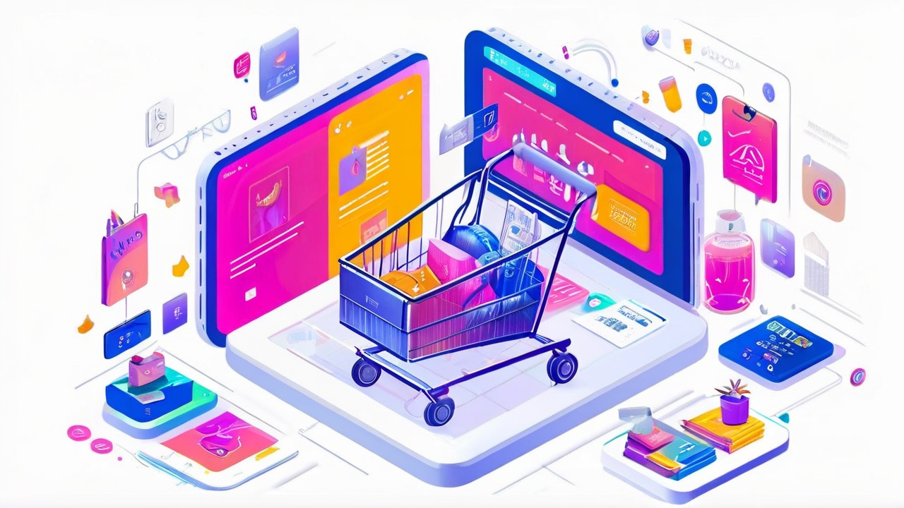 A vibrant depiction of Coomersu's digital shopping platform with personalized recommendations and seamless user interface.