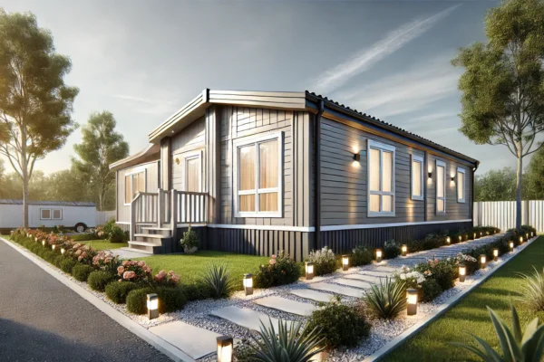 A modern mobile home with stylish exterior design from https// mobilehomeexteriors.com